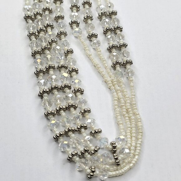 Multistrand Silver Tone and White Beads Long Necklace - Picture 4 of 14